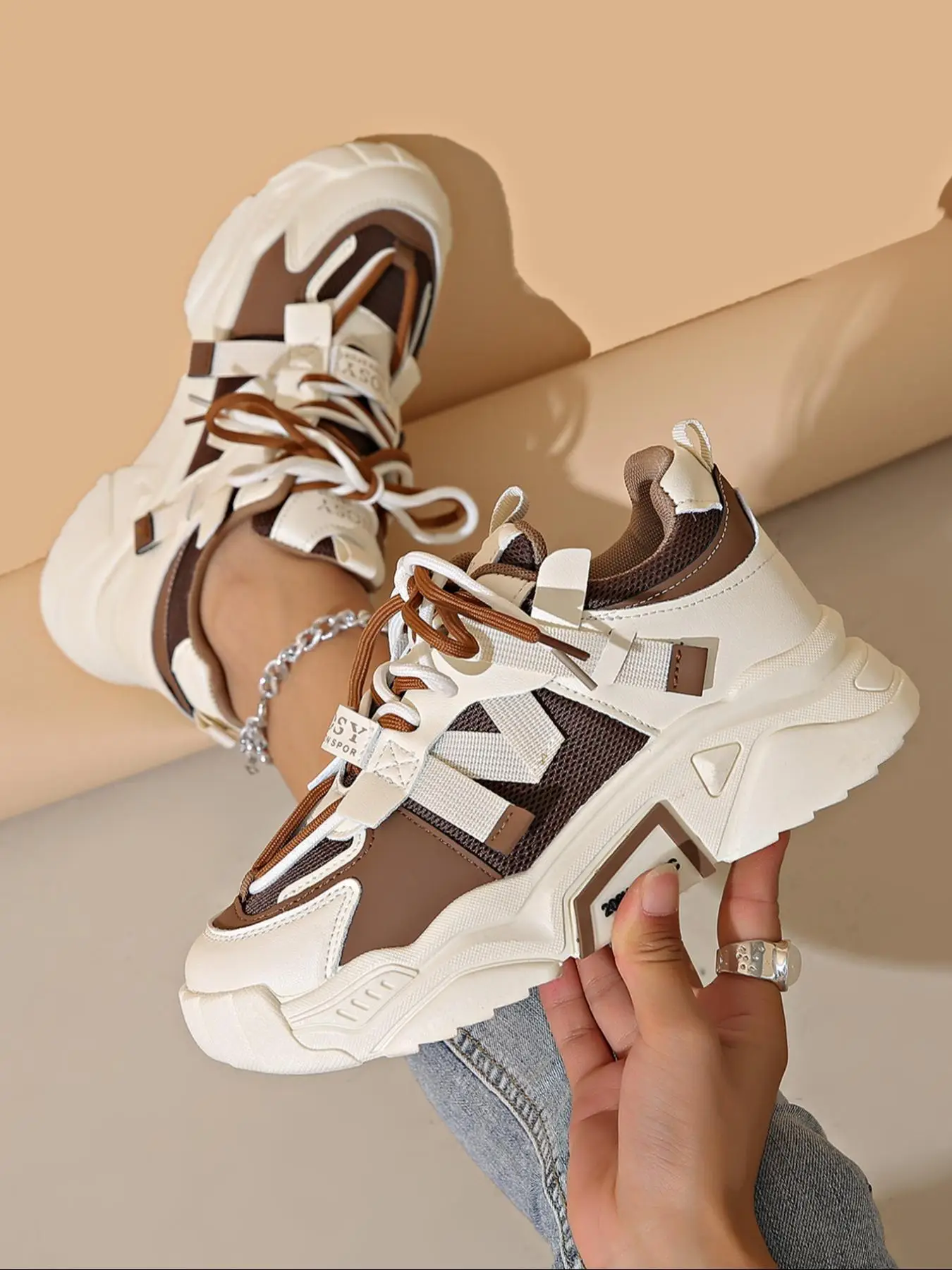 Women's Fashionable Lace Up Platform Sneakers, Casual Comfortable Sports Shoes for Daily Wear, Female All-match Round Toe Shoes for Daily Wear, Traine