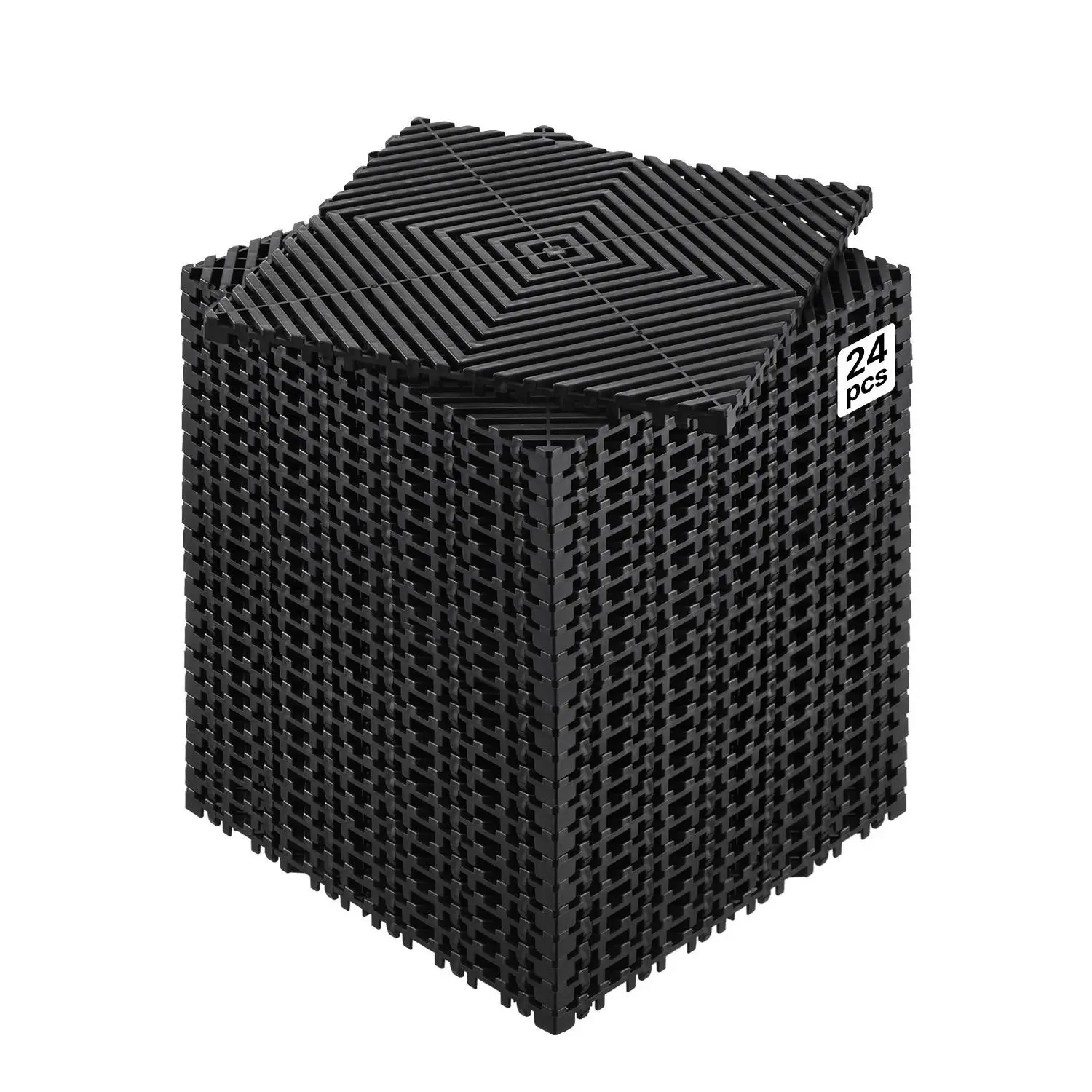 24PCS 12x12 Inch Thickened PP Interlocking Drainage Mats, 15mm Heavy-Duty Non-Slip Floor Tiles, High-Strength Load-Bearing Splicing Cushions, Modular Waterproof Flooring for Garage, Vehicle Traffic & Outdoor Wet Areas