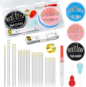 30-Count Steel Needles for Hand Sewing, 6 Sizes Large Eye Embroidery and Hand Quilting Needles Kit with Threaders for Art & Craft Projects FIVEIZERO