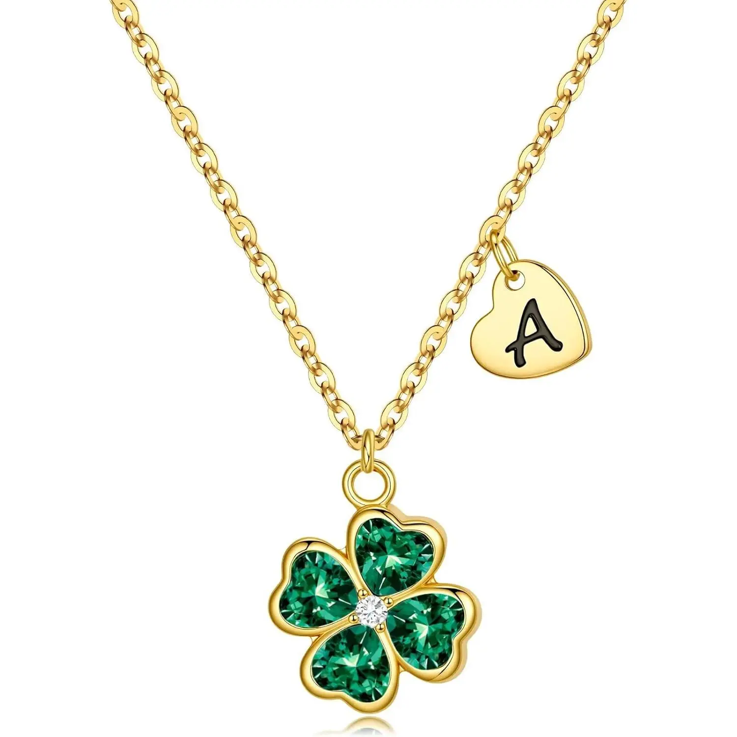 Lucky Green Clover Necklace for Women Girls - Dainty Four Leaf Turandoss Clover Necklaces 14K-Gold-Plated Initial Necklace for Girls Lucky Jewelry Birthday Gifts for Daughter Sister Friends