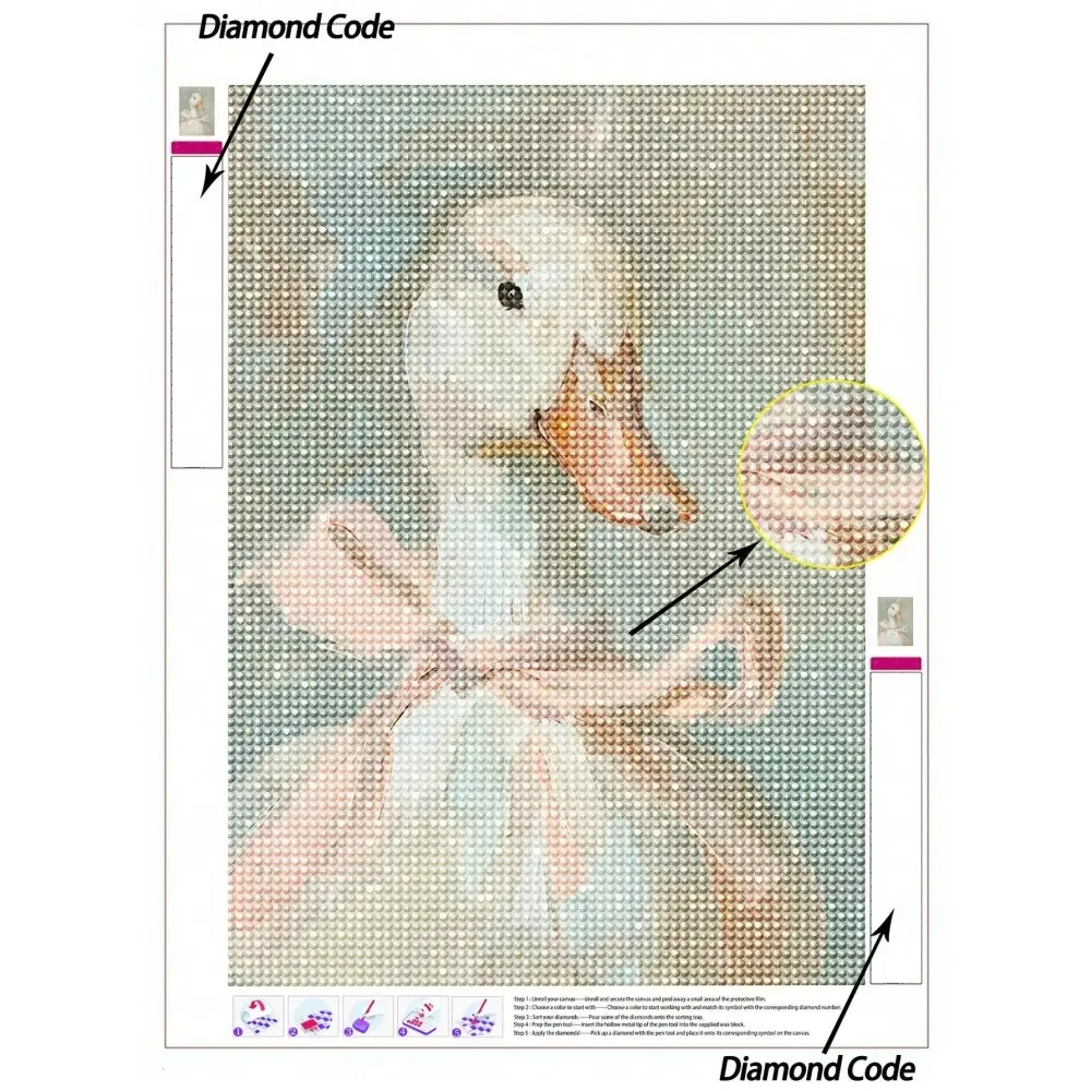 1pc Chic Duck In Pink Bow 5D DIY Diamond Painting Kit, Adorable Animal Diamond Embroidery Craft With Full Diamond Painting Tools For Room Wall Art Decor, Holiday Gift Duck Design, DIY Diamond Arts