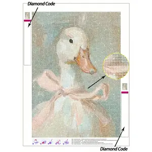 1pc Chic Duck In Pink Bow 5D DIY Diamond Painting Kit, Adorable Animal Diamond Embroidery With Full Diamond Painting Tools For Room Wall Art Decor, Holiday Gift Duck Design