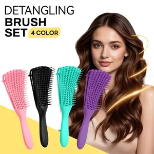 Detangling Brush for Curly Hair, Hair Brush Detangler for Natural Hair Afro 3/4abc, Curl Defining Brush for Kinky Coily Wavy Hair, 8 Flexible Arms Detangle Brush Wet or Dry Pain-Free, Texture Comb, Detangling Hairbrush