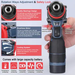 16.8V 2in1 Lithium Drill Electric Screwdriver Multi-function Power Tool 45Nm Torque Brushless Motor Practical Screw Driver for Home Appliances Furniture Installation Automotive Electronics Repairing