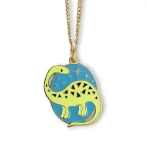 Brontosaurus Dinosaur Charm Necklace - Gold Finished Dinosaur Jewelry on Adjustable Chain