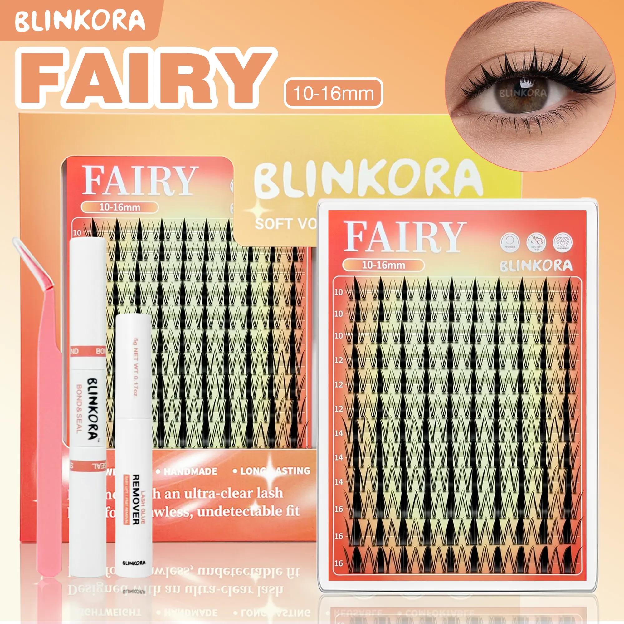 Blinkora Fairy Manga Lash Cluster Kit, Super Soft DIY Eyelash Extensions with Invisible Band, Waterproof and Long-Lasting, Includes Glue, Remover & Applicator, Manga Lashes