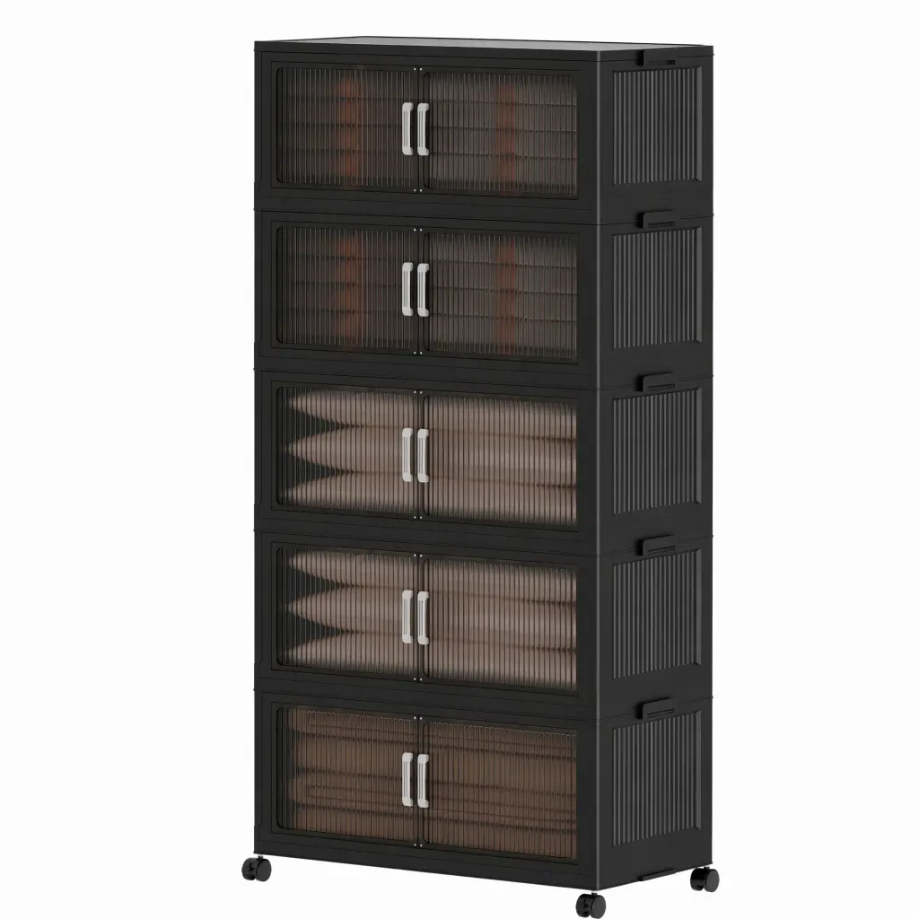 Large Capacity Stackable Storage Bins with Lids, Wheeled Collapsible Drawer Organizer Boxes, Foldable Plastic Storage Containers for Kitchen, Bedroom Household Arrangement