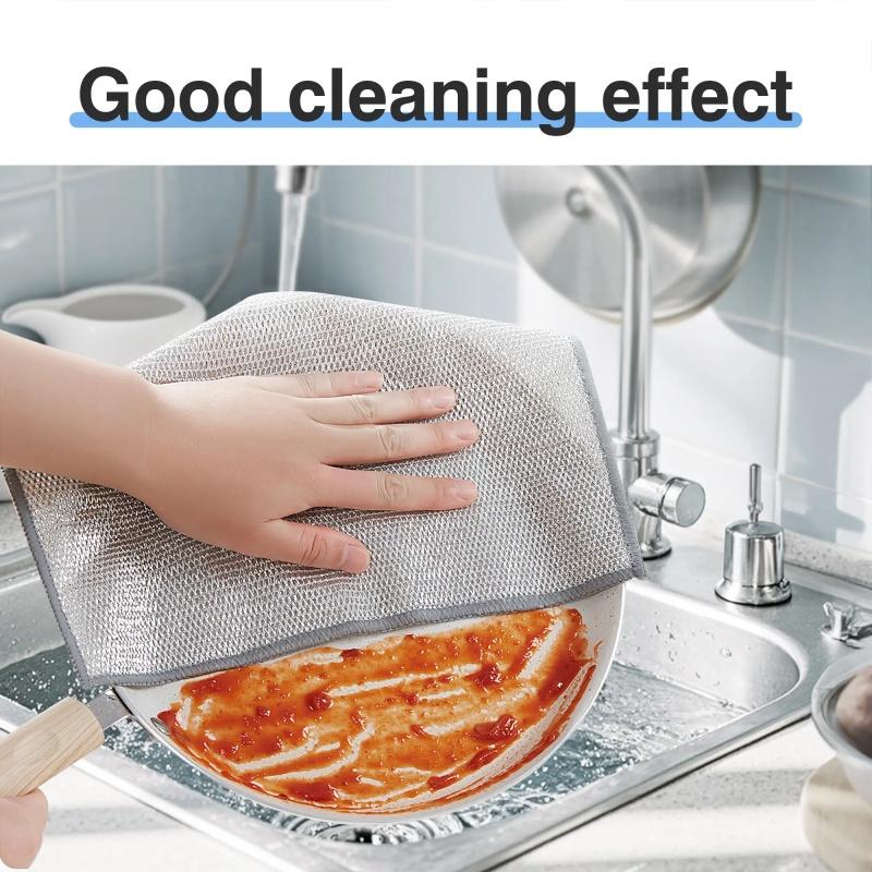20 Counts Non Scratch Wire Dishcloth Multipurpose Wire Dishwashing Rag Metal Scrubbers for  for Wet and Dry Cleaning, 2-Layer Kitchen Cleaning Cloth Cleaning Tool
