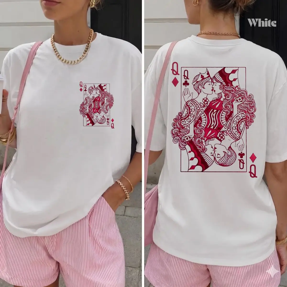 Comfort Colors Two Queen Lesbian Tarot Pride Tee, Queer Aesthetic Clothing Sapphic Wlw T Shirt, Subtle Lesbian Pride Gift, Unisex Garment-Dyed Tee, Classic Streetwear Cotton Soft Womenswear Top
