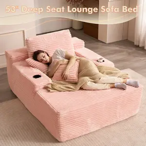 67 Inch Chaise Lounge Chair Indoor with cup holders, Oversized Corduroy Upholstered Boneless Sofa Bed, Sleeper RH Couch Reading Chairs for Living Room, No Assembly Required, Cozy, Chill, Relax