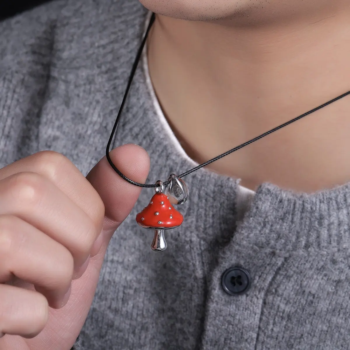 Crafted Woodland Metal Fly Agaric Mushroom Necklace, Stainless Steel Rust-Free Costume Jewelry Accessory Gift Birthday Gift
