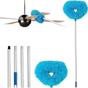 Ceiling Fan Cleaner Duster Removable Duster with Extension Pole, Adjusts 13 to 49.7 Inch, Blue Color, Ideal for Cleaning Walls, Bookshelves, Furniture, and Doors - Window Adjustable