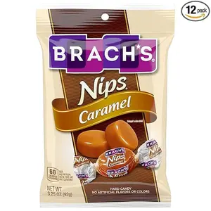 Brach's Nips Caramel Flavored Hard Candy, Individually Wrapped Candies, 3.25 Ounce Bags (Pack of 12)