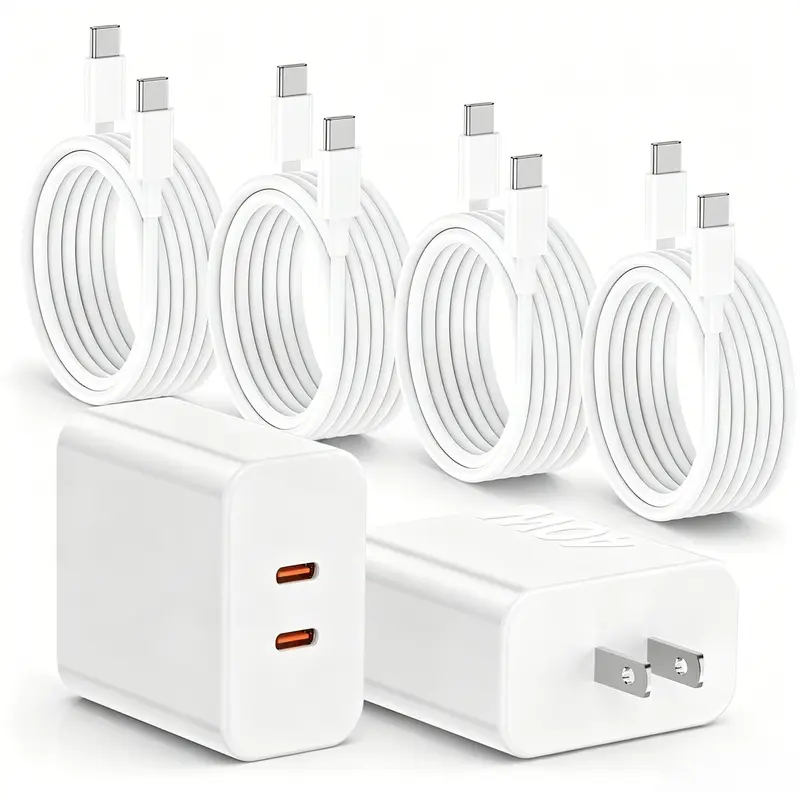 SANPRIO 40W Power Dual-Port USB Charging Adapters (2-Pack) with 4-Pack 10FT 10ft-40w(c-c) USB-C Cables for iPhone 16/15 Plus/Pro Max, iPads, Cellphone, Mobile Electronic Devices