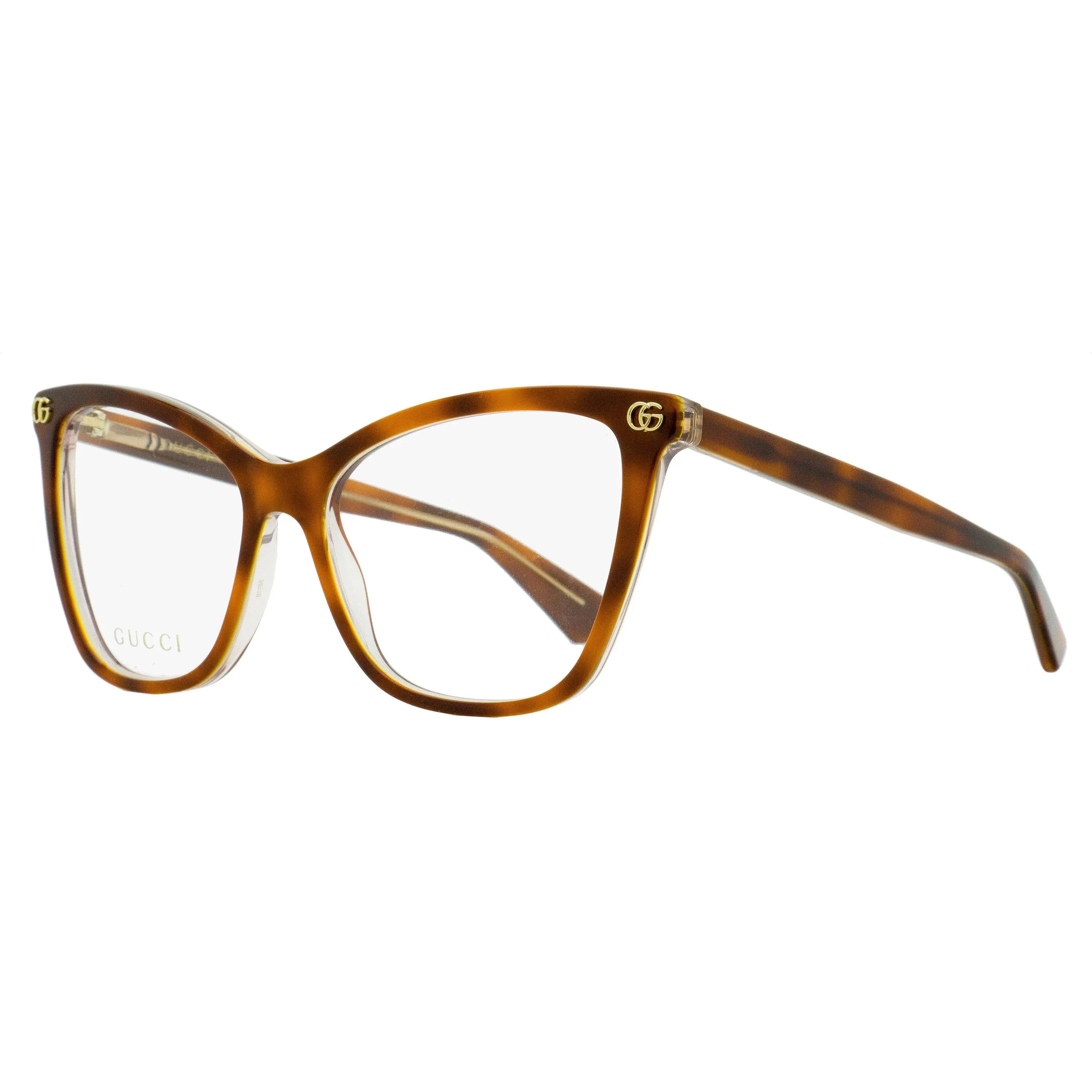 Gucci Emblem Butterfly Logos Statement Frame Glasses, GG1817O 004 Havana Print Acetate Frames, 55mm with Demo Lens, Bold Fashion-Forward Designs, Female, Iconic Gg Logo, Full Rim