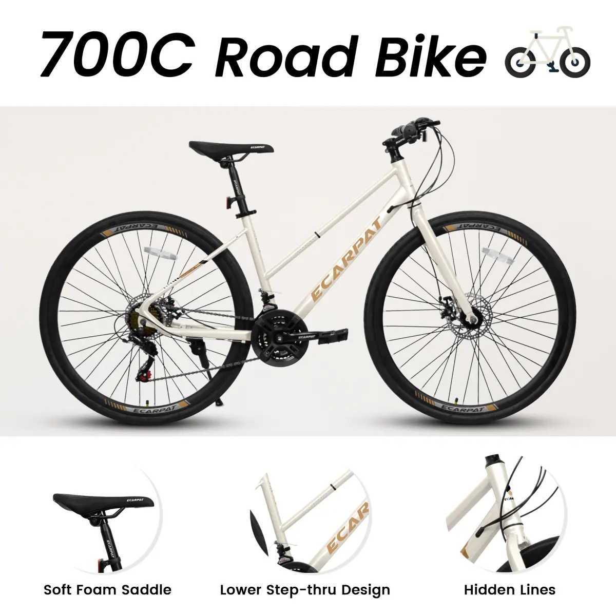 A28250 Stable 700Cx35 Road Bicycle - Aluminum Alloy Wheels, 21-Speeds Gear System, Disc Brakes, Wide Tires, Easy Assembly With Instructions - Ideal For Urban Commuting (Sports & Outdoor City Bike)