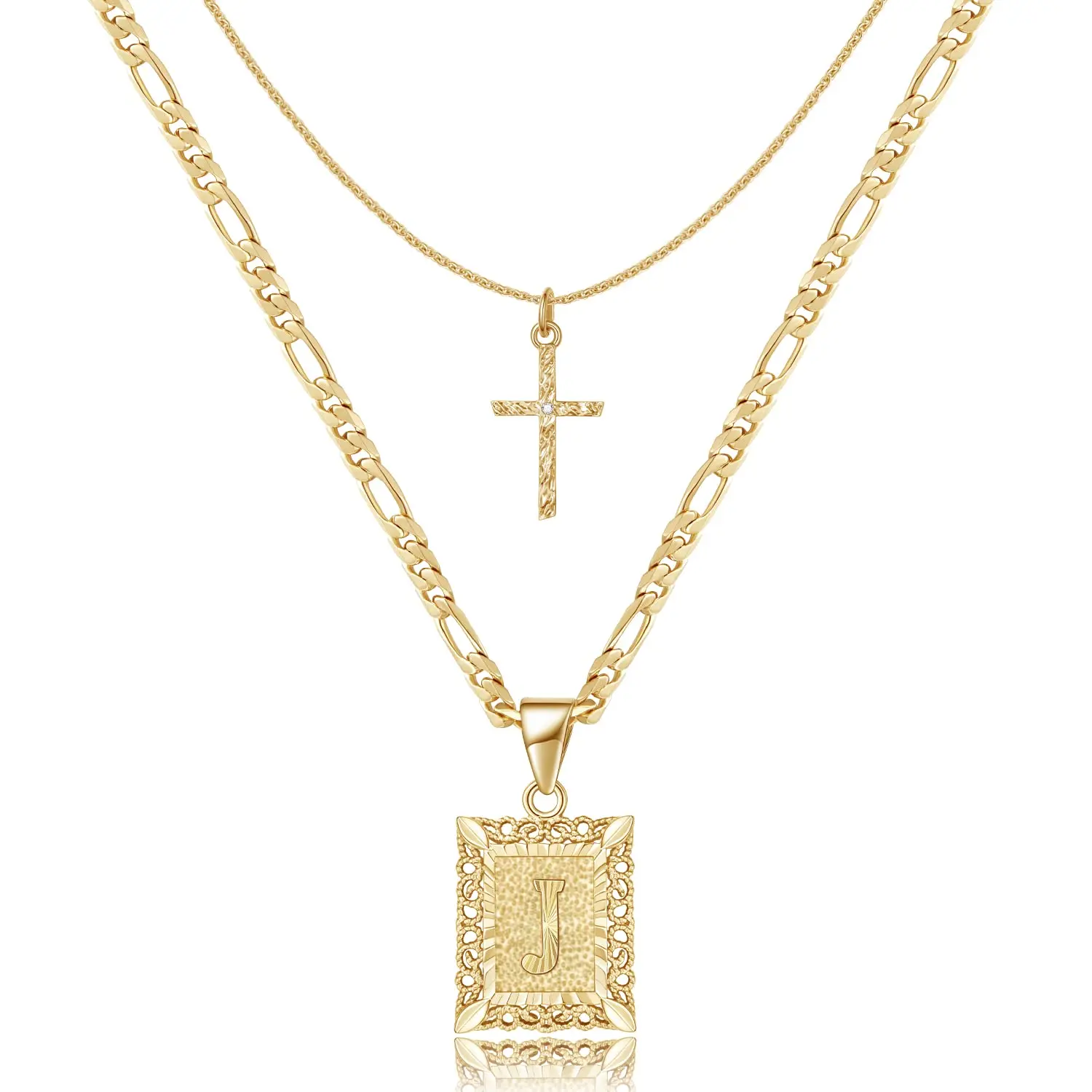 Gold Initial Necklaces for Women, 14K Gold Plated Dainty Layering Paperclip Link Chain Necklace Square Initial Layered Necklaces for Women Personalized Birthday Gifts