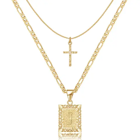 Gold Initial Necklaces for Women, 14K Gold Plated Dainty Layering Paperclip Link Chain Necklace Square Initial Layered Necklaces for Women Personalized Birthday Gifts
