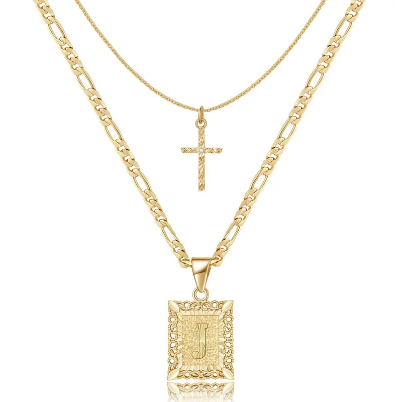 Gold Initial Necklaces for Women, 14K Gold Plated Dainty Layering Paperclip Link Chain Necklace Square Initial Layered Necklaces for Women Personalized Birthday Gifts