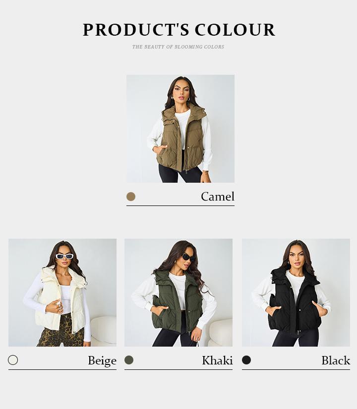 KatchMe Women's Street Solid Color Hooded Zip-Up Thermal Vest, Chic Sleeveless Outerwear for Women, Basic Side Pocket Vest for Fall & Winter (US)