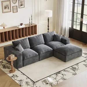 Aobtkel 108-in Cloud L-Shape Modular Sectional Comfy Couch, Left-Right Interchangeable Chaise, Deep Seat Soft Plush Corduroy Upholstered Minimal Chic Sofa with Sponge Balanced Foam, No Assembly Required, Effortless Unboxing & Enjoyment for Living Room