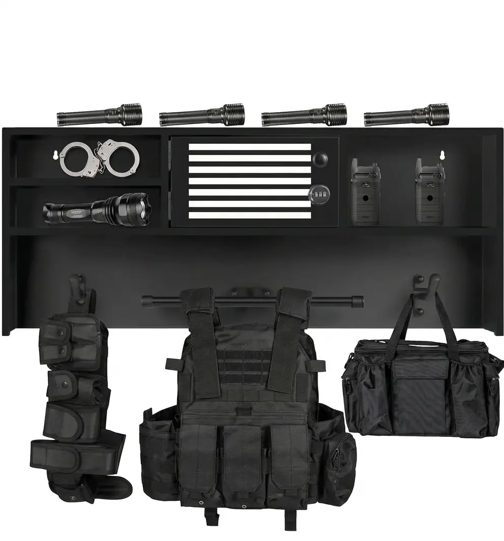 Police Gear Stand, Police Hanger, Tactical Duty Gear Rack with 3 Hooks, Free-Standing All Iron Frame Can be used as a police officer gift decoration, Black