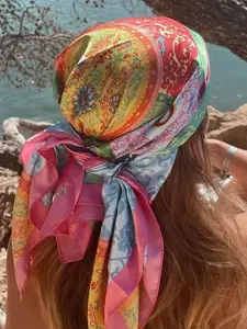 Women's Elegant Solid Color Square Lace Trim Headscarf, Multifunctional Shawl & Hair Accessory, Perfect for Mosques, Summer Fashion