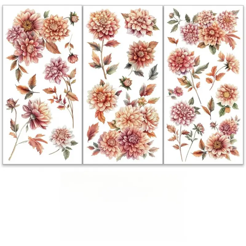 3pcs/Set Dahlia Rub on Transfers for Crafts and Furniture 6x12 Inch Chrysanthemum Furniture Decals Transfer Stickers Rub on Decal r for  Furniture Home Decor