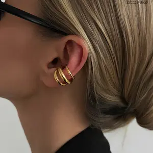 Triple Band Stackable Ear Cuff – Hypoallergenic Stainless Steel No Piercing Clip On Earrings | Minimalist Curated Ear Jewelry for Women Daily Party Casual Wear
