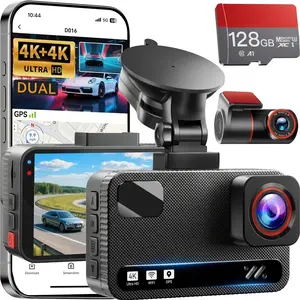 4K+4K Dash Cam Front and Rear, Free 128GB Card Included, 5.8GHz WiFi Dash Camera for Cars, Built-in GPS, G-Sensor, 170°Wide Angle, 3" IPS Screen, 24H Parking Mode, Support 512GB Max Android Cable Lens Memory Recording Wireless Cable Lens