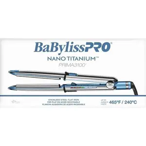 BaBylissPRO Nano Titanium Prima3100 Ionic Straightener 1 Inch - 5 LED Heat Settings Up to 465°F, Dual Voltage, Stainless Steel Housing