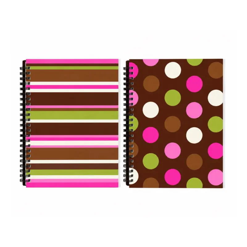 Retro Spect Y2K A5 Spiral Notebook Set, 2 Pack, 70 Lined Sheets, Retro Stripe & Polka Dot Journals