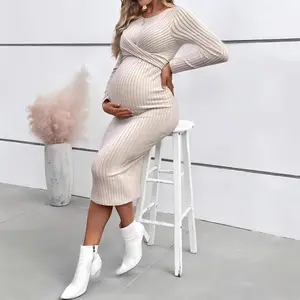 European Style Long Sleeve Elegant Slim Fit Maternity Dress