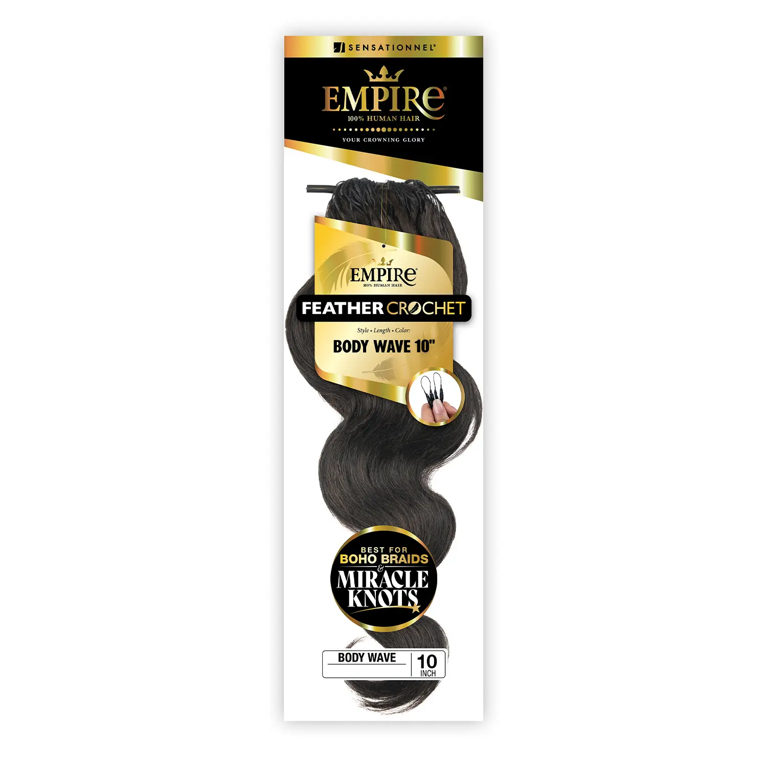 Sensationnel Human Hair Crochet Braids, Empire Feather Body Wave (10"-18", 40g) - Boho Styles, Seamless Blend