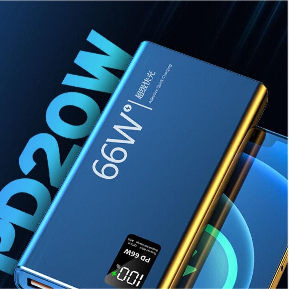 66W Power Bank Portable Super Fast Charger External Battery PD 20W 3USB Large Capacity Mobile Power Supply
