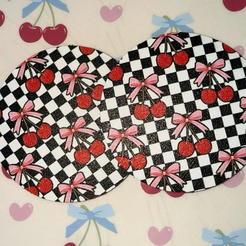 Checkered Cherry Car Coasters