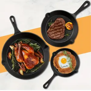 3 Piece Cast Iron Cookware Set, Non-Stick Skillet, Multifunctional Grill Pan, Flat Top Griddle & Roasting Dish, Cast Iron Skillets