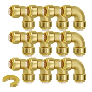 VEVOR Pipe Fittings, Summervibes,Summervibes, 1/2" 12PCS Brass Pipe Fittings, Elbow Push-Fit Pipe Connector Brass Air Fittings, Heavy Duty Plumbing Fittings Adapter for Heating/Shower Systems, Water Pipes