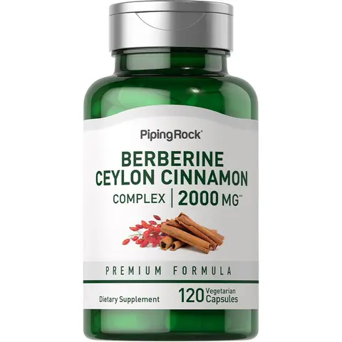 Piping Rock Berberine with Ceylon Cinnamon Supplement | 2000 mg | 120 Capsules | Vegetarian Complex | Non-GMO, Gluten Free