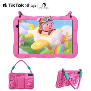 [New Arrivals] PRITOM Kids Tablet 10 inch Android 15 8GB RAM 32GB ROM Dual Cameras WiFi6 6000mAh Battery Protective Silicone Case Animal Flash Cards Educational Apps Toddler Gifts Stress Relief Case Pink/Blue MothersDay Gift summervibes