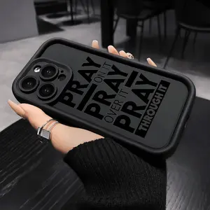 Minimalist Black Text "PRAY" Magnetic MagSafe Phone Case, Aesthetic Inspirational Letter Print Soft Matte Shockproof Protective Cover for iPhone 17/16/15/14/13/12/11/XS/XR/X/8/7/6S Mini/Plus/Pro/Pro Max/SE & Samsung Galaxy S25/S24/S23/S22 Ultra