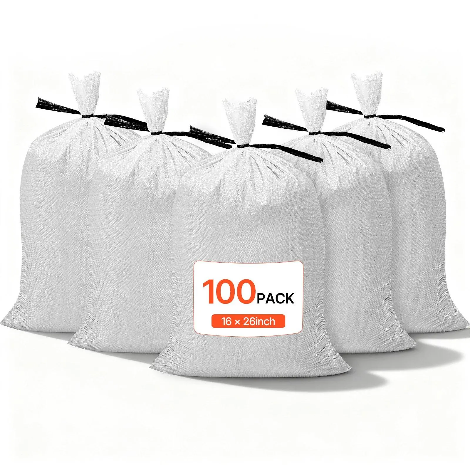 100/200/500 Packs 16 x 26 Inch Empty Sandbags, 50LB Capacity Heavy-Duty Woven Polypropylene Sand Bags with Tie Straps, Tear & UV Resistant Reusable Sand Sacks, Professional Flood Barrier & Storm Protection Emergency Supplies
