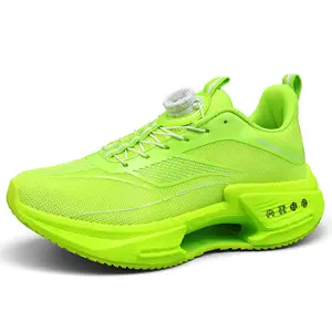 2026 New Men's and Women's Shock-Absorbing Breathable Non-Slip Sports Shoes Hollow Popcorn Soft Sole Couple Running Shoes Fluorescent Green