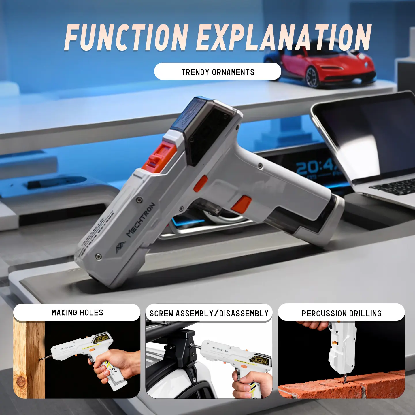 8V Lightweight 2-Speed Power Drill LITE, TL-G007S Colorful Cordless Drill Driver with 2 Bits, Compact Household Hand Too