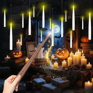 Floating Flameless LED Candles with Magic Wand Remote, 6.6" Hanging Battery Operated Flickering Candles for Christmas, Halloween, Window & Home Decor