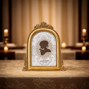 Elegant Resin Photo Frame, 9.33x7.75 Inch Pearl Arch Design, European Style Home Decor, Bedroom Office Desk Decoration, Durable Sturdy Frame