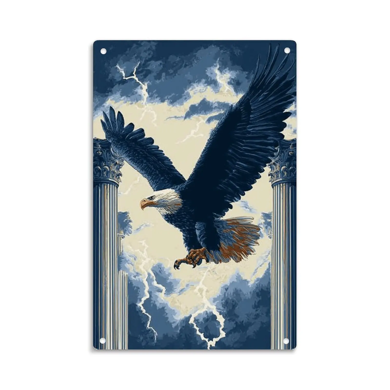 American Bald Eagle Thunderstorm Vintage Metal Sign Print Aesthetic Room Decoration for Home Bedroom Kitchen Bar Dorm Bathroom Wall Decor 8 X 12 Inch