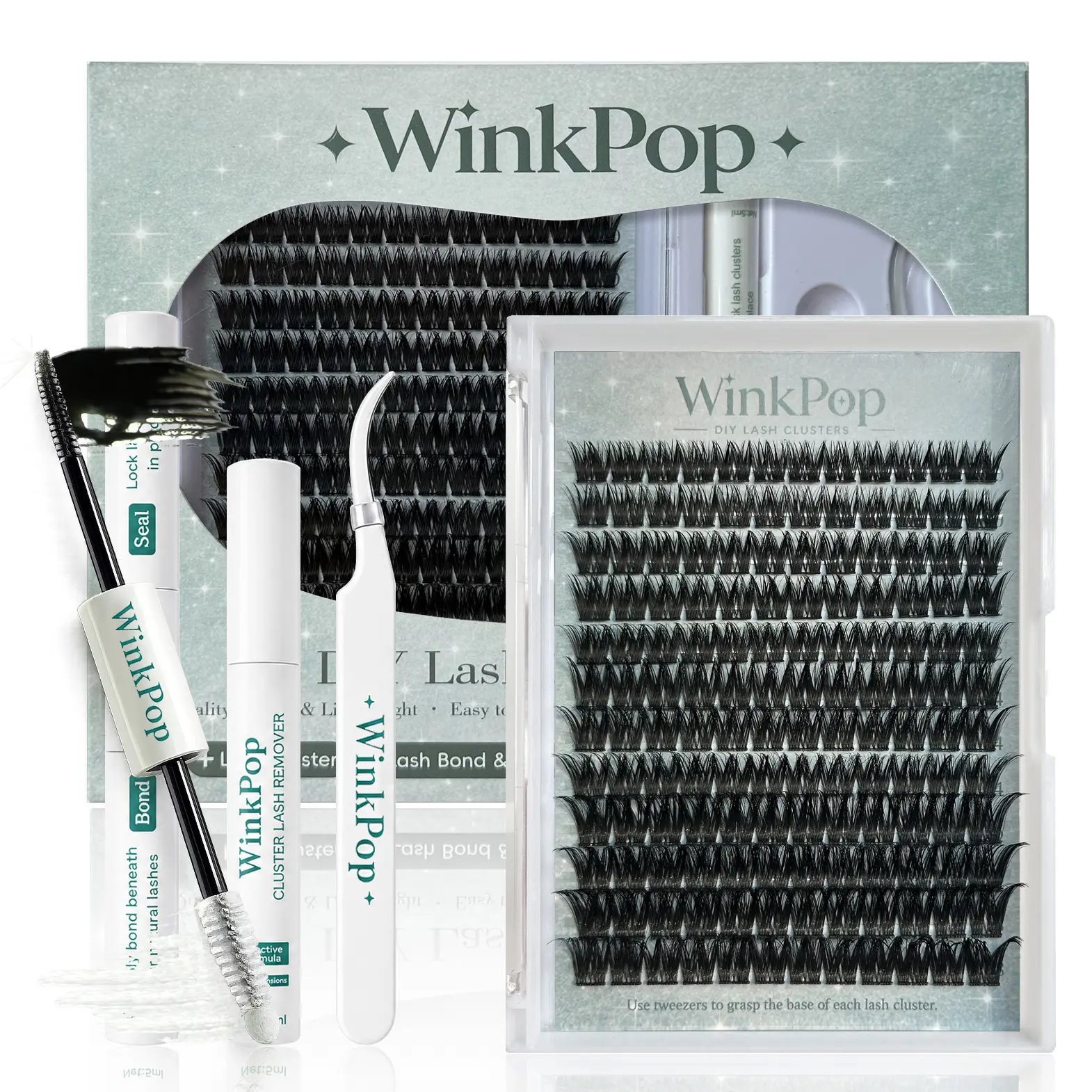 WinkPop DIY Lash Clusters Kit - Natural Wispy Lash Extensions with Bond, Seal, Remover & Tweezers, Lightweight Reusable Lash Clusters for Beginners, Easy At-Home Application, Long Lasting Everyday Wear, No Salon Needed