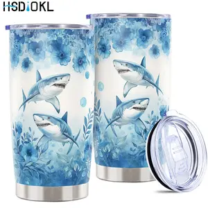 20oz Insulated Stainless Steel Tumbler Drinkware with Cute Shark Design - Keeps Drinks Hot/Cold, Fits Car Cup Holders - Ideal Gift for Shark Lovers (Friends, Family, Girlfriend, Brother)