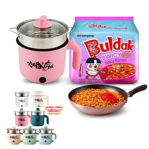 Samyang Buldak Creamy Cheese Ramen 5-Pack & Portable Electric Hot Pot Set - Spicy Korean Noodles & Mini Cooker for Single Serving